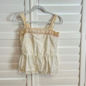 Victor Costa Vintage Lace Detail Tank Top Cream Size Small